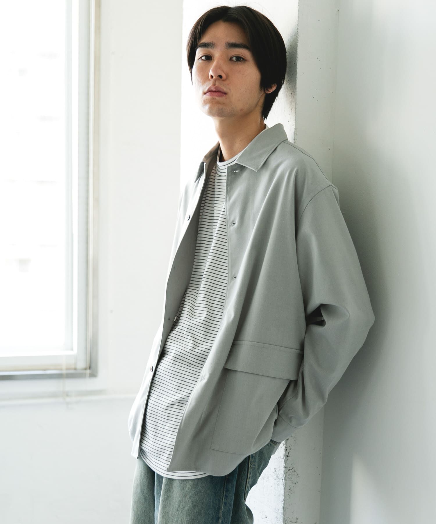 URBAN RESEARCH DOORS「ウールライクシャツジャケット」|ノーカラーコート|