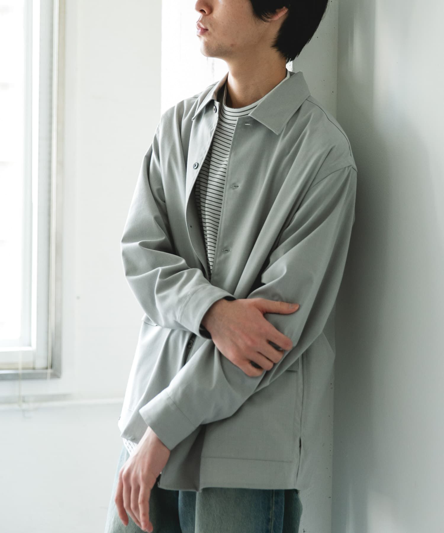 URBAN RESEARCH DOORS「ウールライクシャツジャケット」|ノーカラーコート|