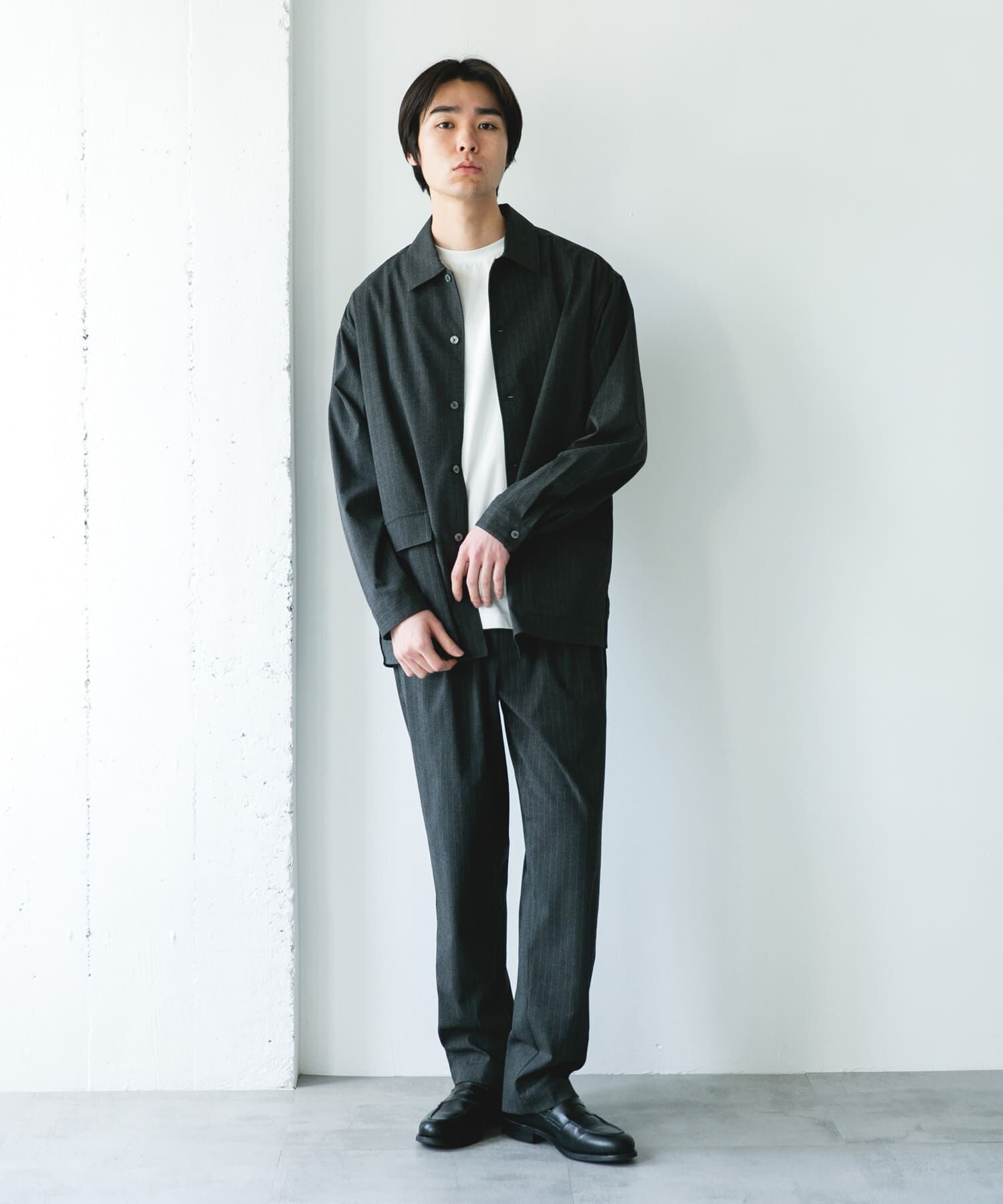 URBAN RESEARCH DOORS「ウールライクシャツジャケット」|ノーカラーコート|