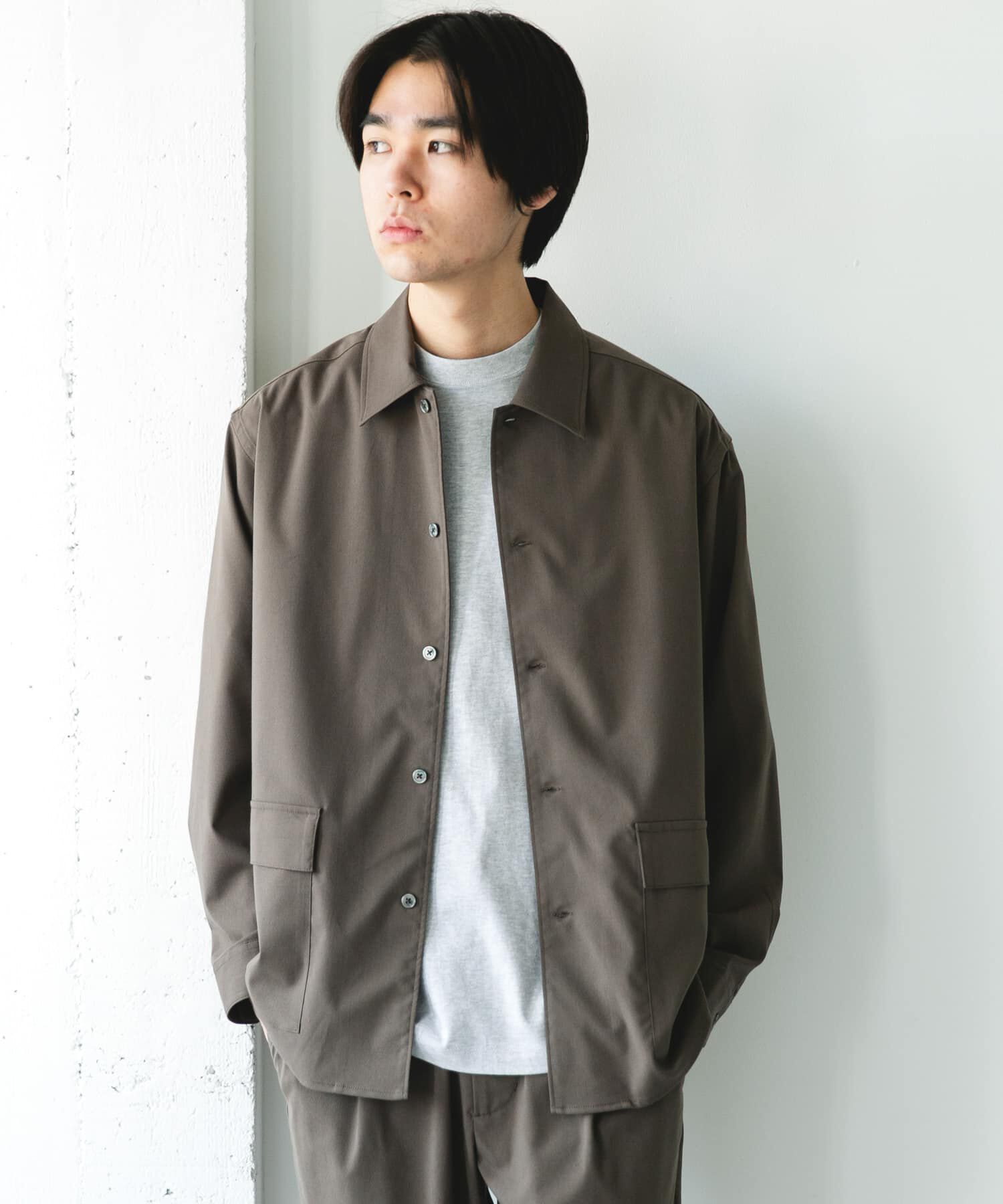 URBAN RESEARCH DOORS「ウールライクシャツジャケット」|ノーカラーコート|ブラウン