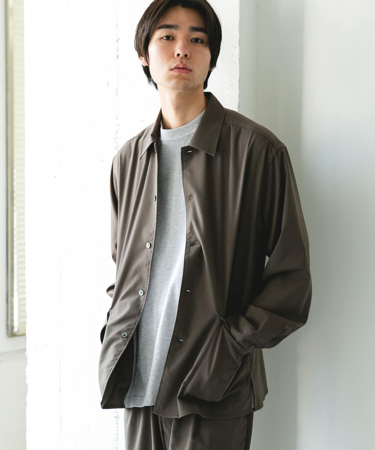 URBAN RESEARCH DOORS「ウールライクシャツジャケット」|ノーカラーコート|