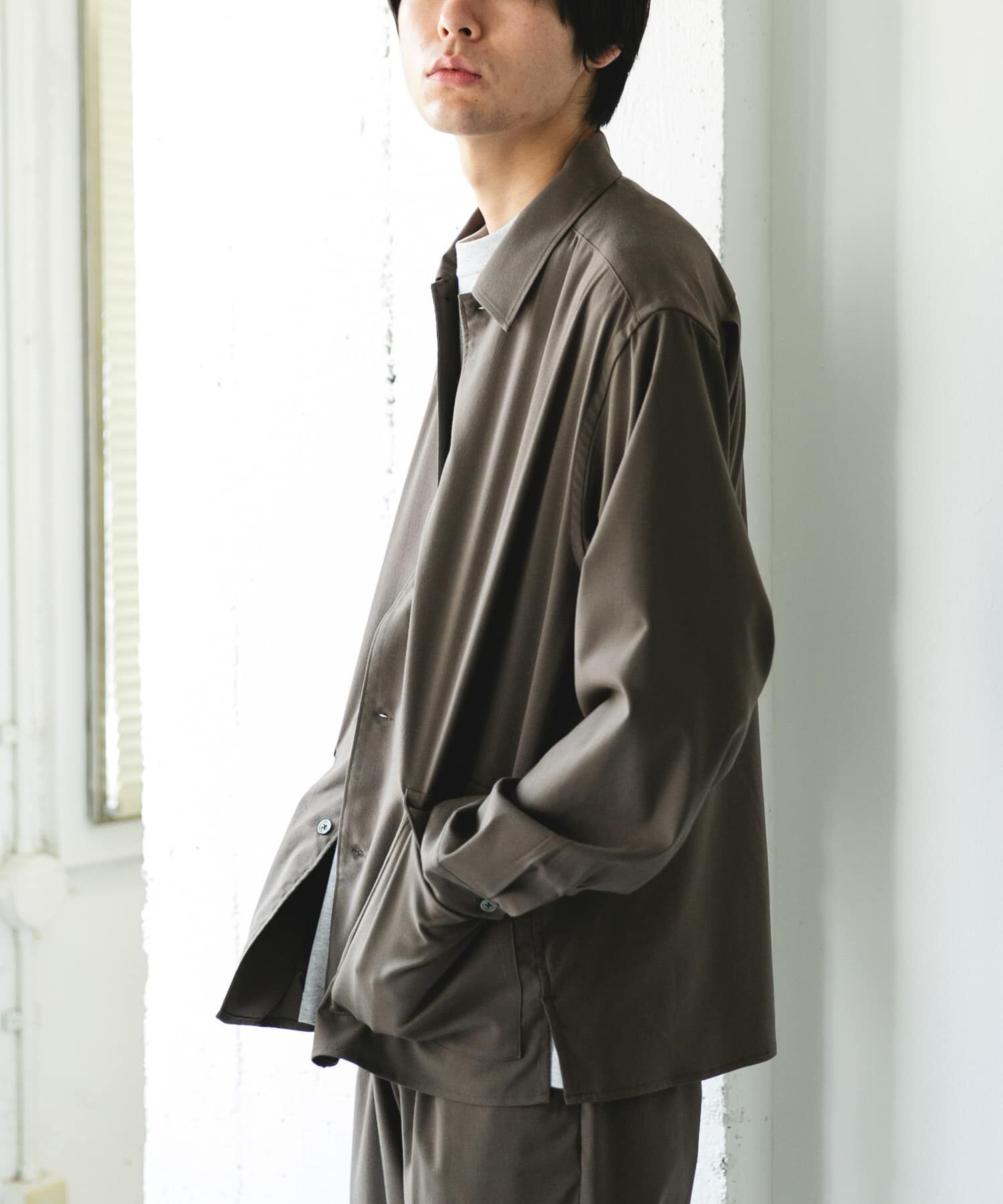 URBAN RESEARCH DOORS「ウールライクシャツジャケット」|ノーカラーコート|