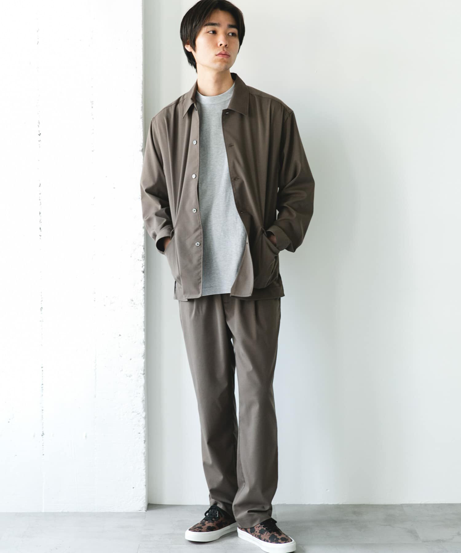 URBAN RESEARCH DOORS「ウールライクシャツジャケット」|ノーカラーコート|