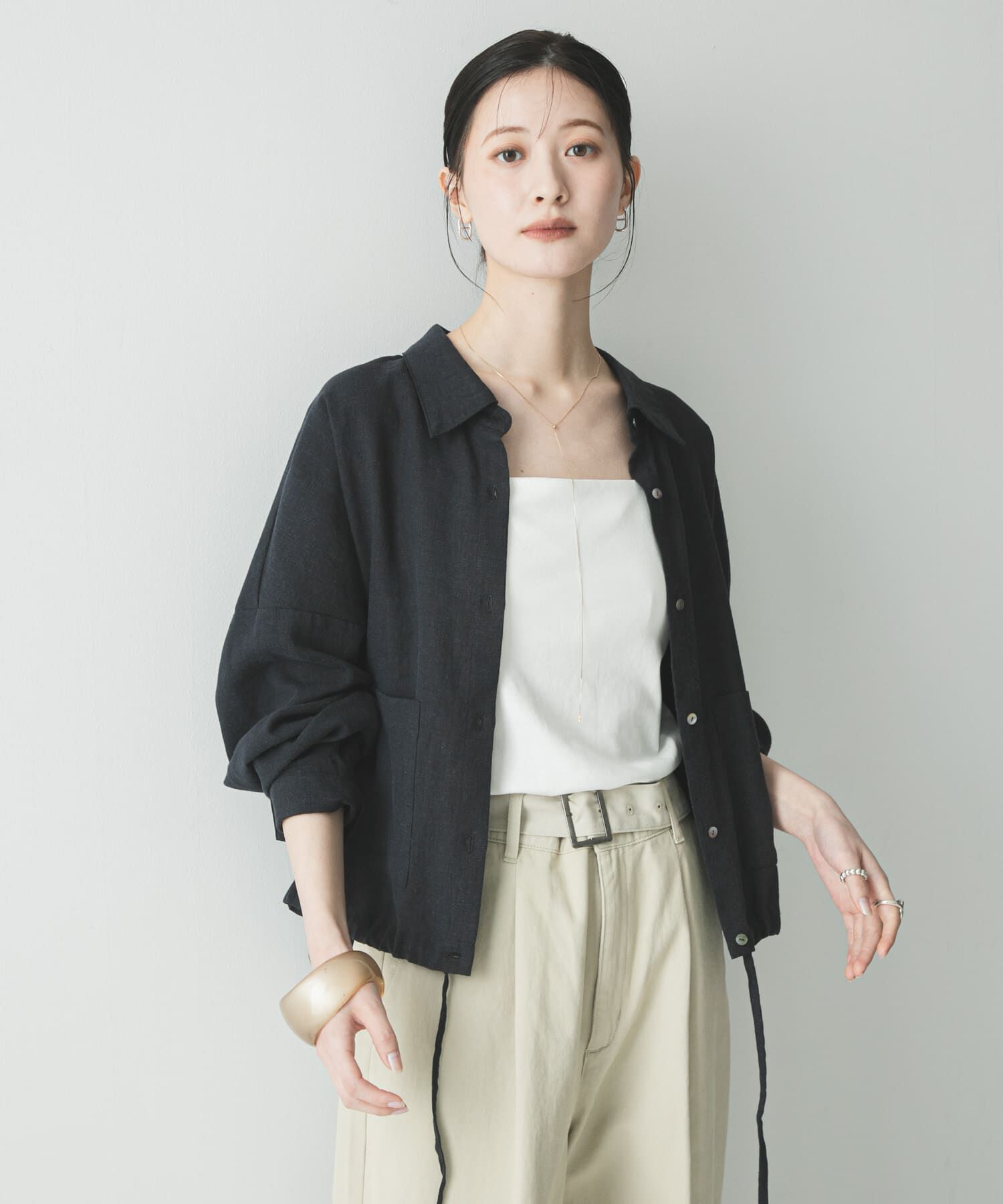 URBAN RESEARCH「ラミーレーヨンワイドショートシャツ」|シャツ・ブラウス|ネイビー