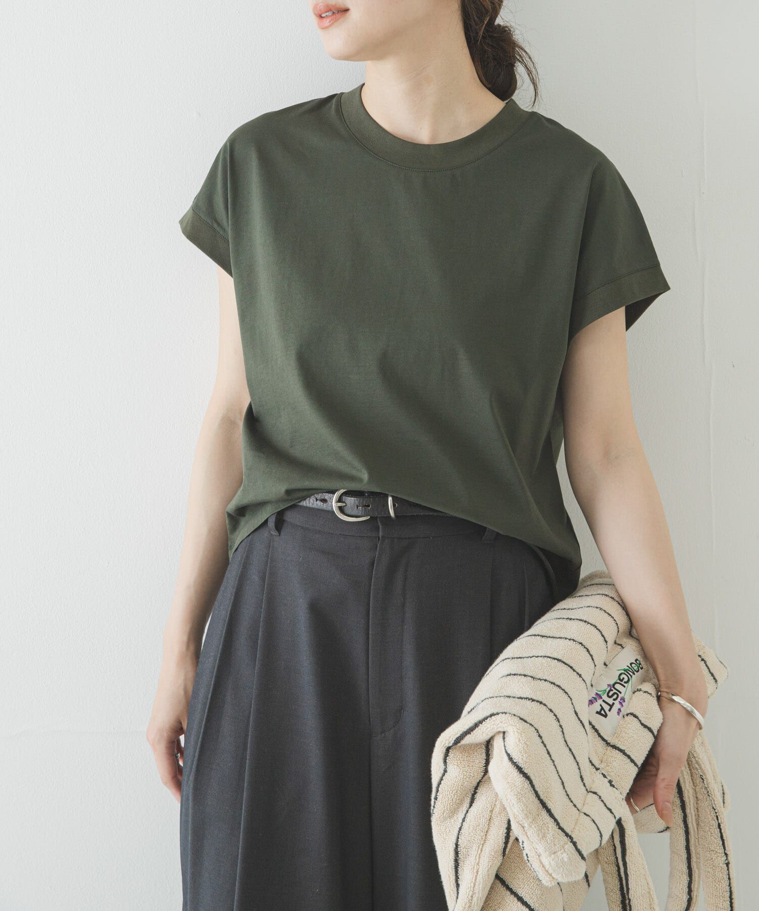 URBAN RESEARCH「『UR TECH』スーピマコットンフレンチスリーブカットソー」|Tシャツ・カットソー|カーキ