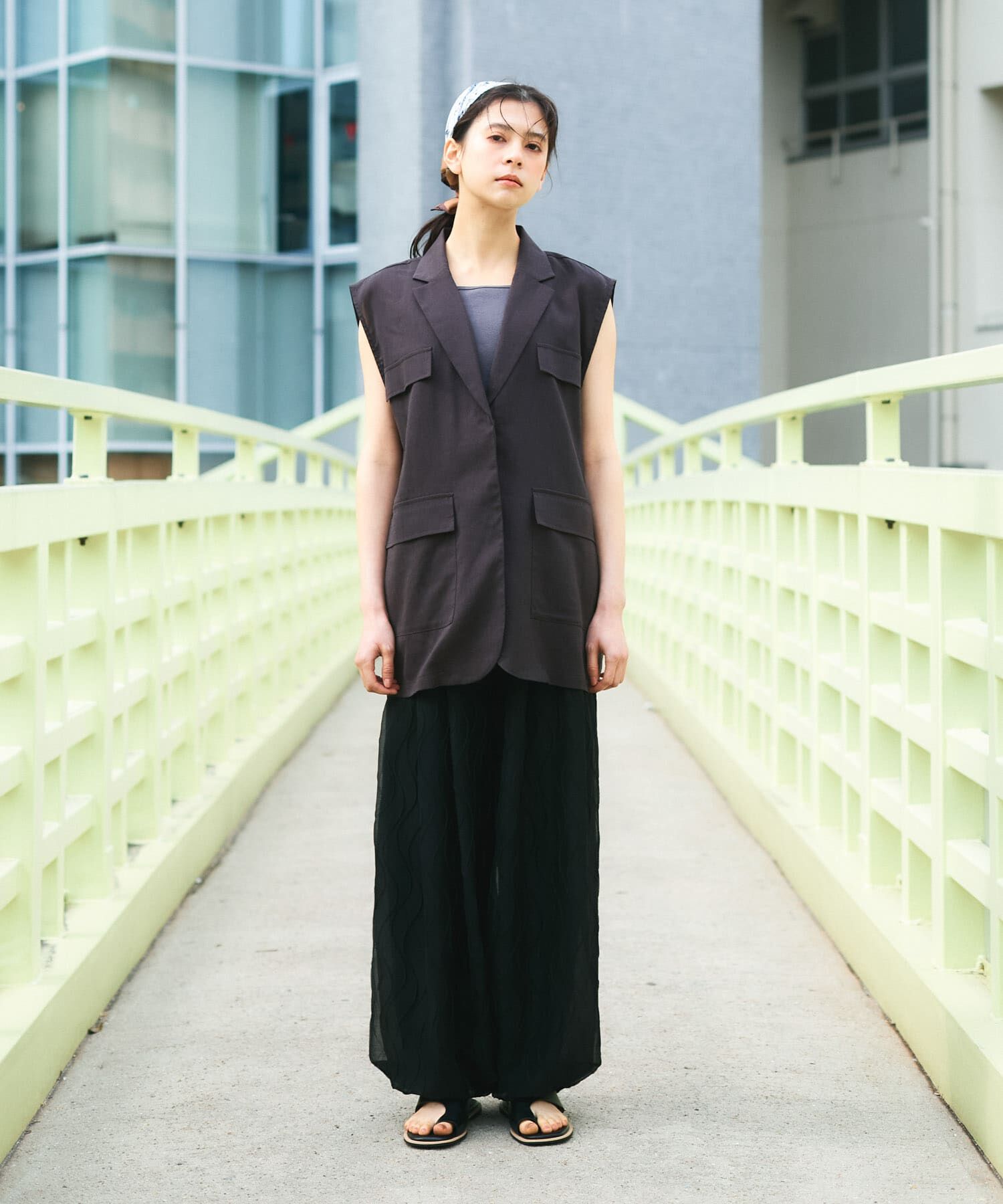  「ミリタリーシアーベスト」|ノーカラーコート|