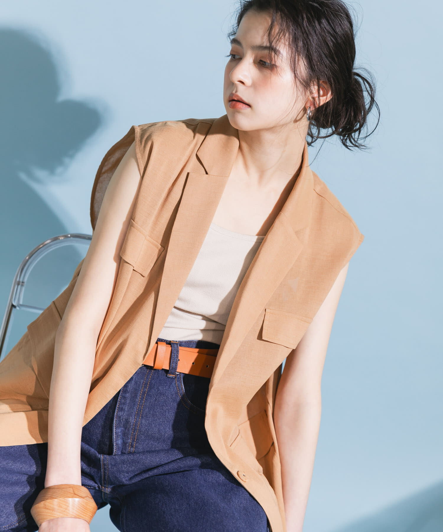  「ミリタリーシアーベスト」|ノーカラーコート|