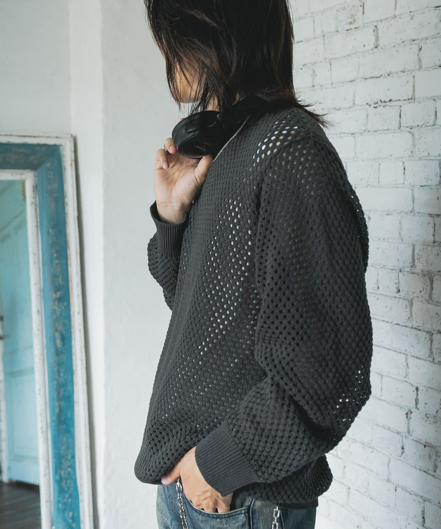 SENSE OF PLACE by URBAN RESEARCH「『洗濯可』シアーメッシュクルーネックニット」|ニット・セーター|