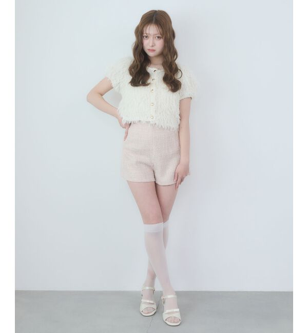  「フワフワフリンジハーフスリーブカーデ」|カーディガン|