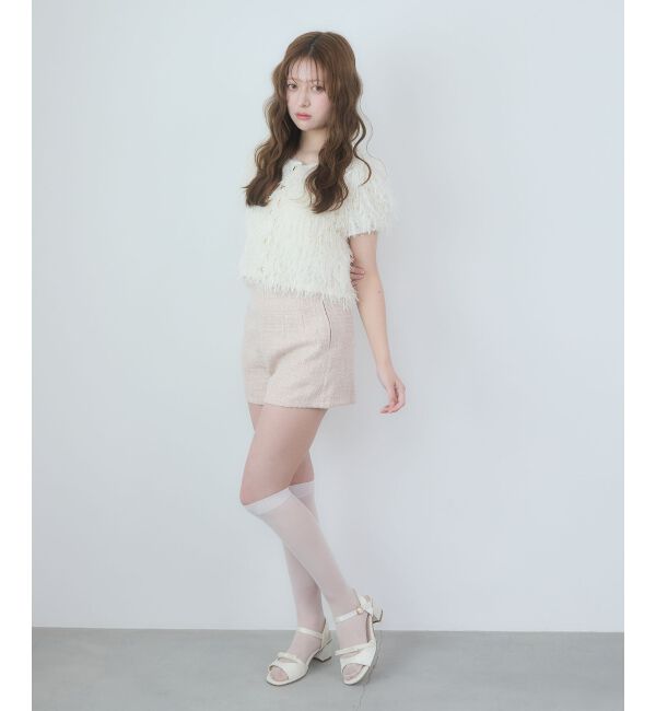  「フワフワフリンジハーフスリーブカーデ」|カーディガン|