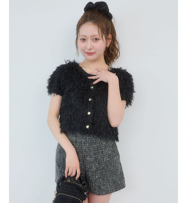  「フワフワフリンジハーフスリーブカーデ」|カーディガン|