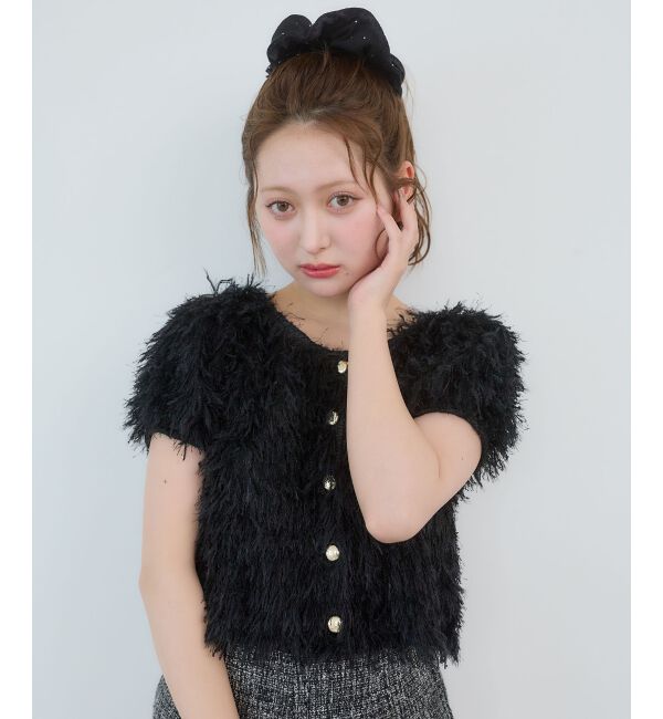  「フワフワフリンジハーフスリーブカーデ」|カーディガン|