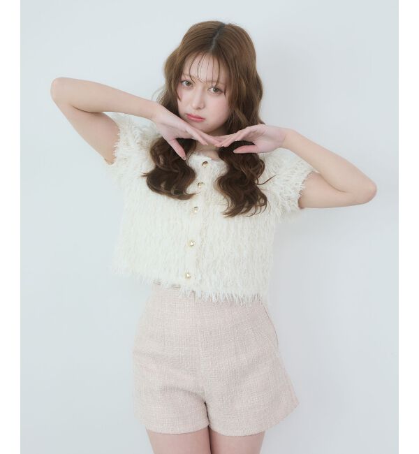  「フワフワフリンジハーフスリーブカーデ」|カーディガン|