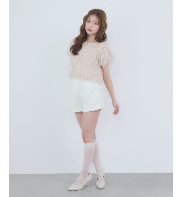  「フワフワフリンジハーフスリーブカーデ」|カーディガン|