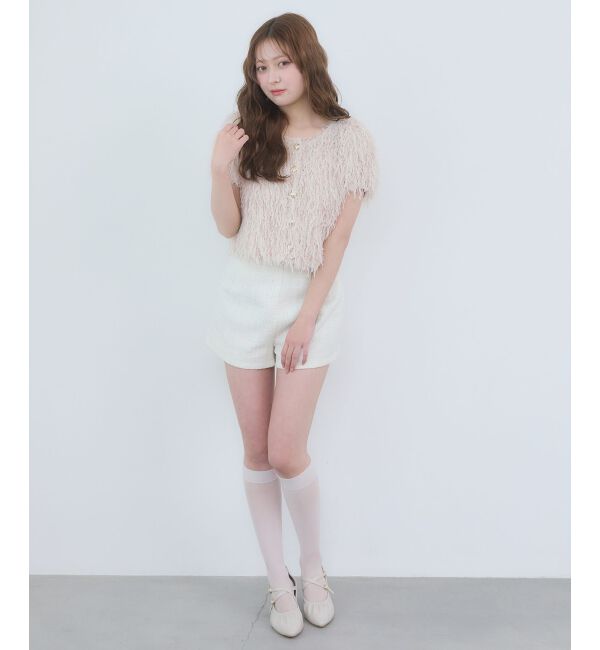  「フワフワフリンジハーフスリーブカーデ」|カーディガン|