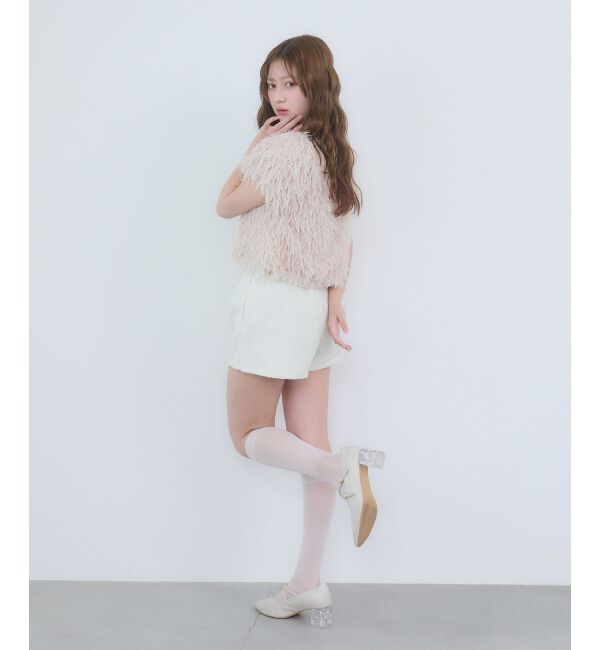  「フワフワフリンジハーフスリーブカーデ」|カーディガン|