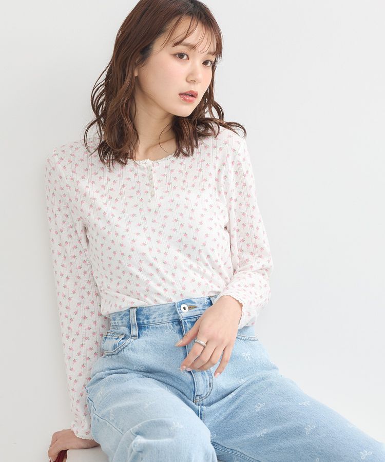 earth music&ecology「【WEB限定】アイレットジャカードタイトプルオーバー」|Tシャツ・カットソー|Pink