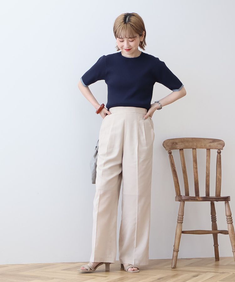 AMERICAN HOLIC「袖口バイカラー半袖ニットプルオーバー」|ニット・セーター|