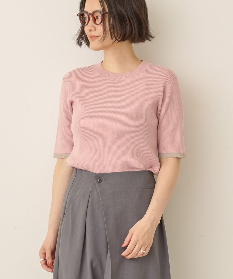 AMERICAN HOLIC「袖口バイカラー半袖ニットプルオーバー」|ニット・セーター|