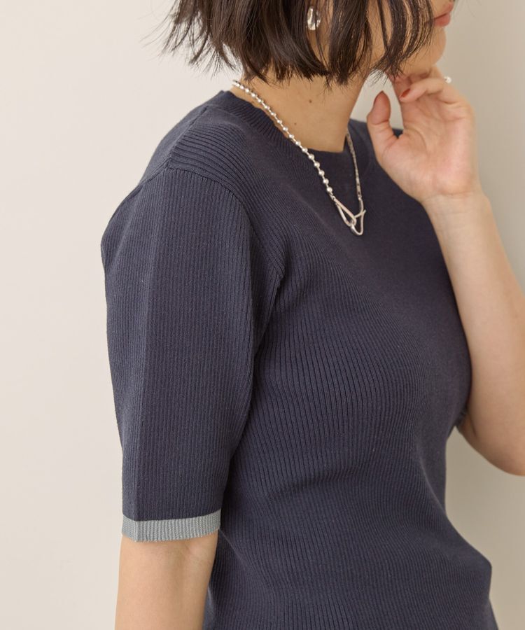 AMERICAN HOLIC「袖口バイカラー半袖ニットプルオーバー」|ニット・セーター|