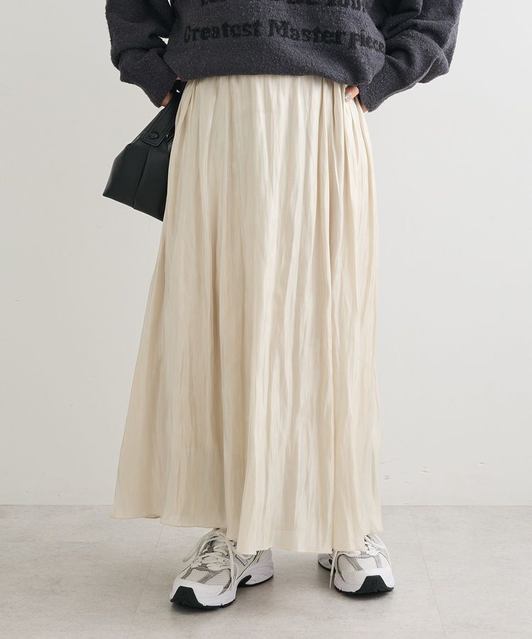 Green Parks「シャイニーサテンセルフプリーツギャザーフレアスカート」|フレア|Ivory