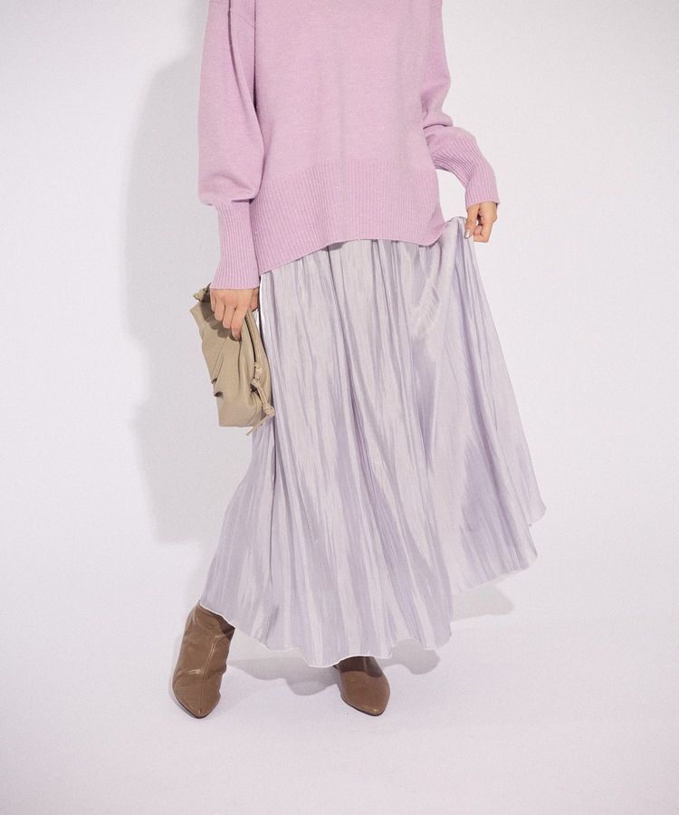Green Parks「シャイニーサテンセルフプリーツギャザーフレアスカート」|フレア|