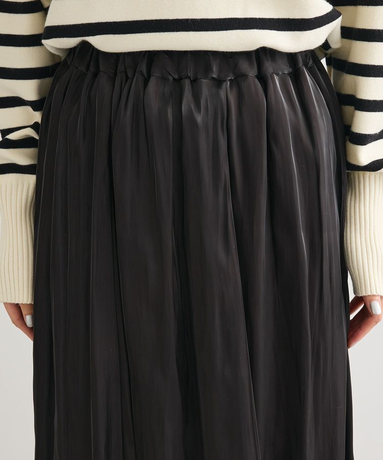 Green Parks「シャイニーサテンセルフプリーツギャザーフレアスカート」|フレア|