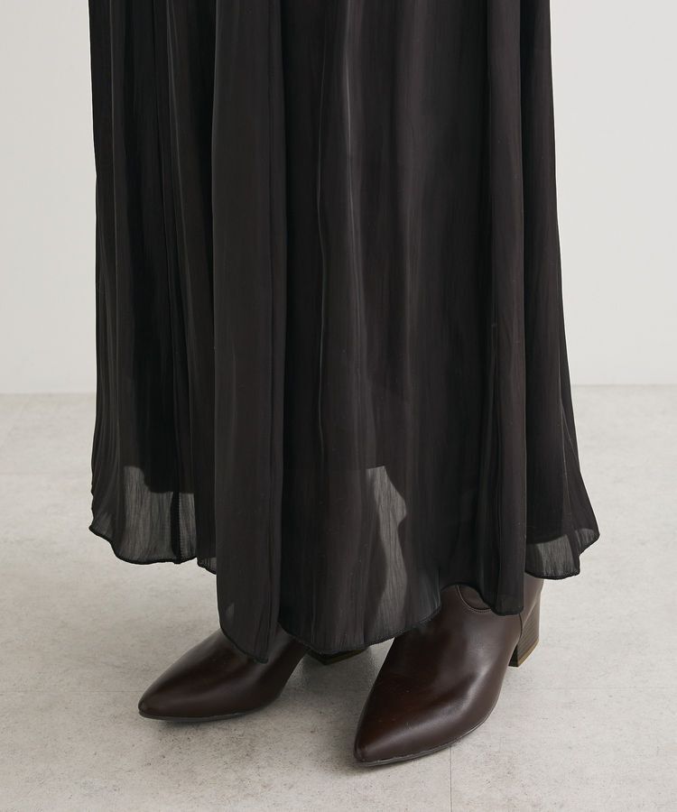 Green Parks「シャイニーサテンセルフプリーツギャザーフレアスカート」|フレア|