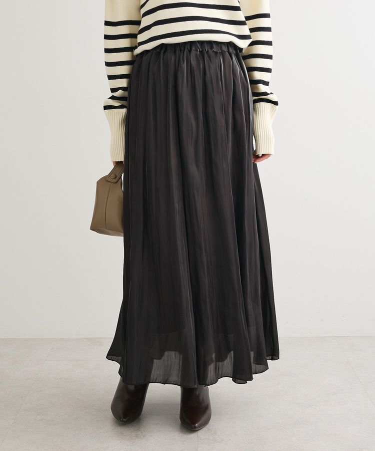 Green Parks「シャイニーサテンセルフプリーツギャザーフレアスカート」|フレア|Black