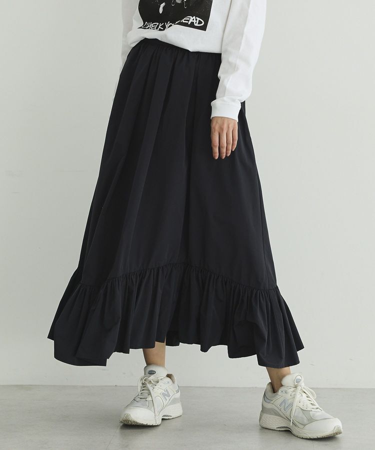 GARAGE OF GOOD CLOTHING「【日本製】ムジブロード裾フリルスカート」|フレア|Black