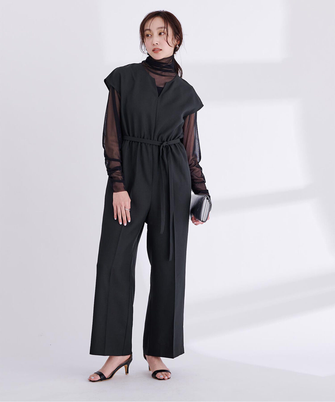 ur's「リネンライクヘンリーネックオールインワン」|オールインワン|ブラック