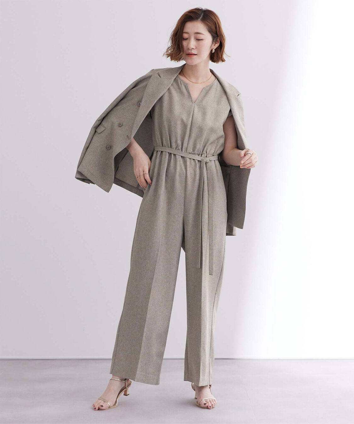 ur's「リネンライクヘンリーネックオールインワン」|オールインワン|