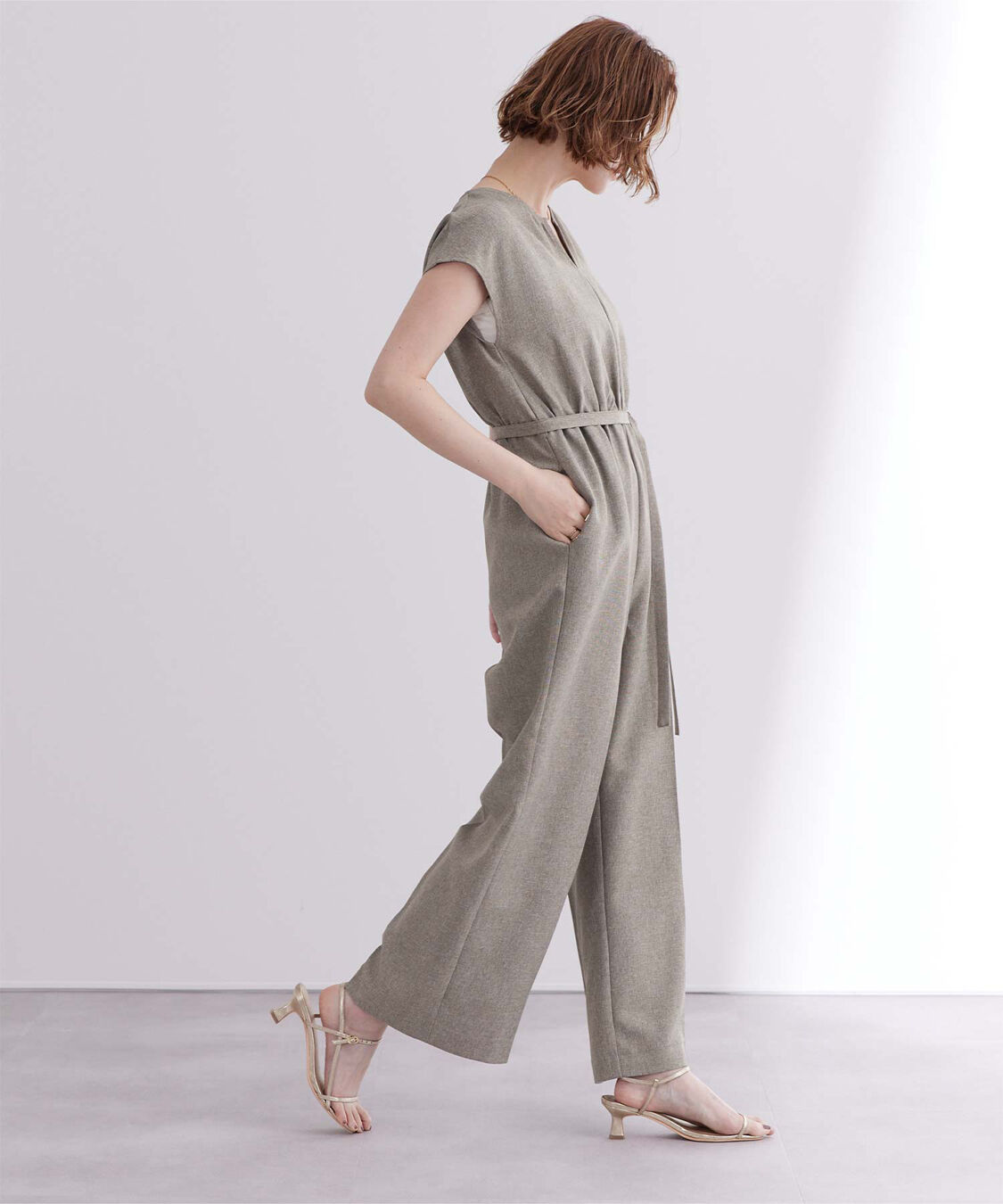 ur's「リネンライクヘンリーネックオールインワン」|オールインワン|