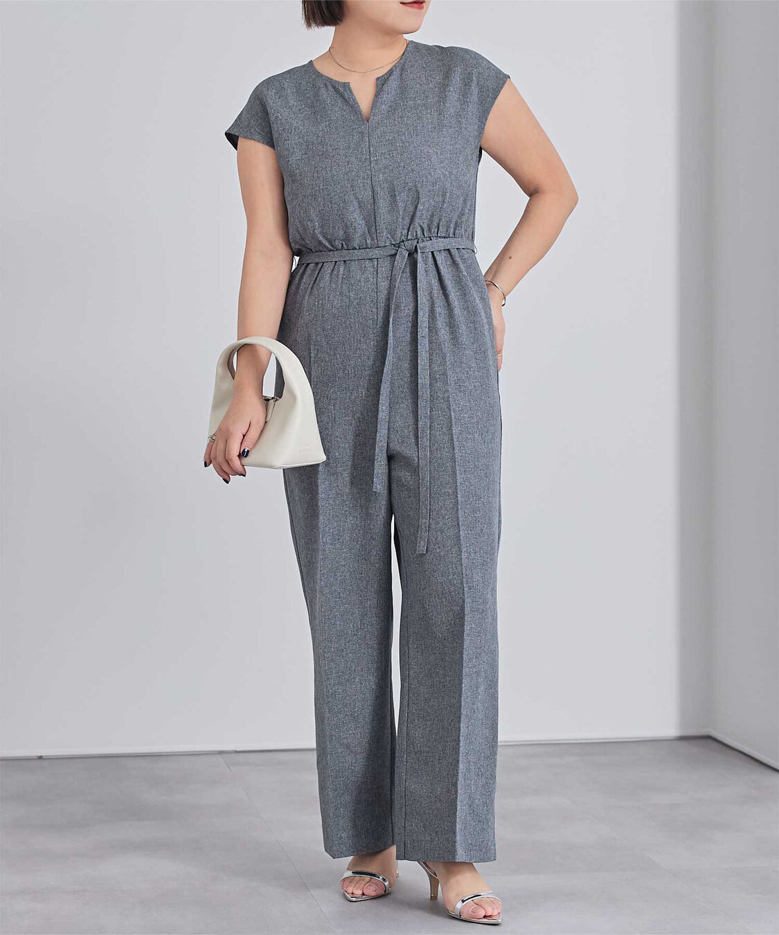 ur's「リネンライクヘンリーネックオールインワン」|オールインワン|杢ネイビー