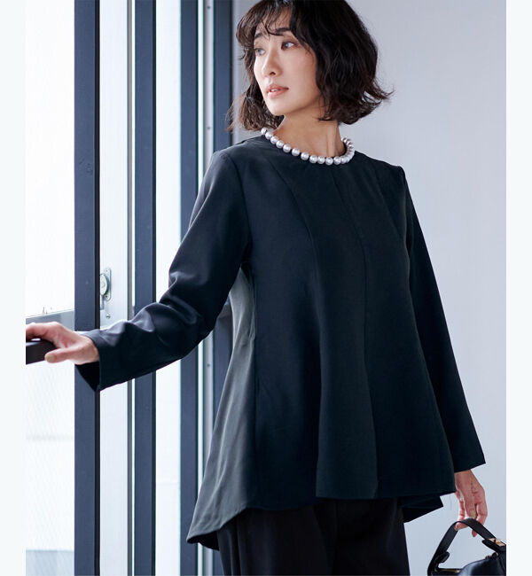 ur's「【星玲奈さんコラボアイテム】パール付ヘムライントップス」|Tシャツ・カットソー|