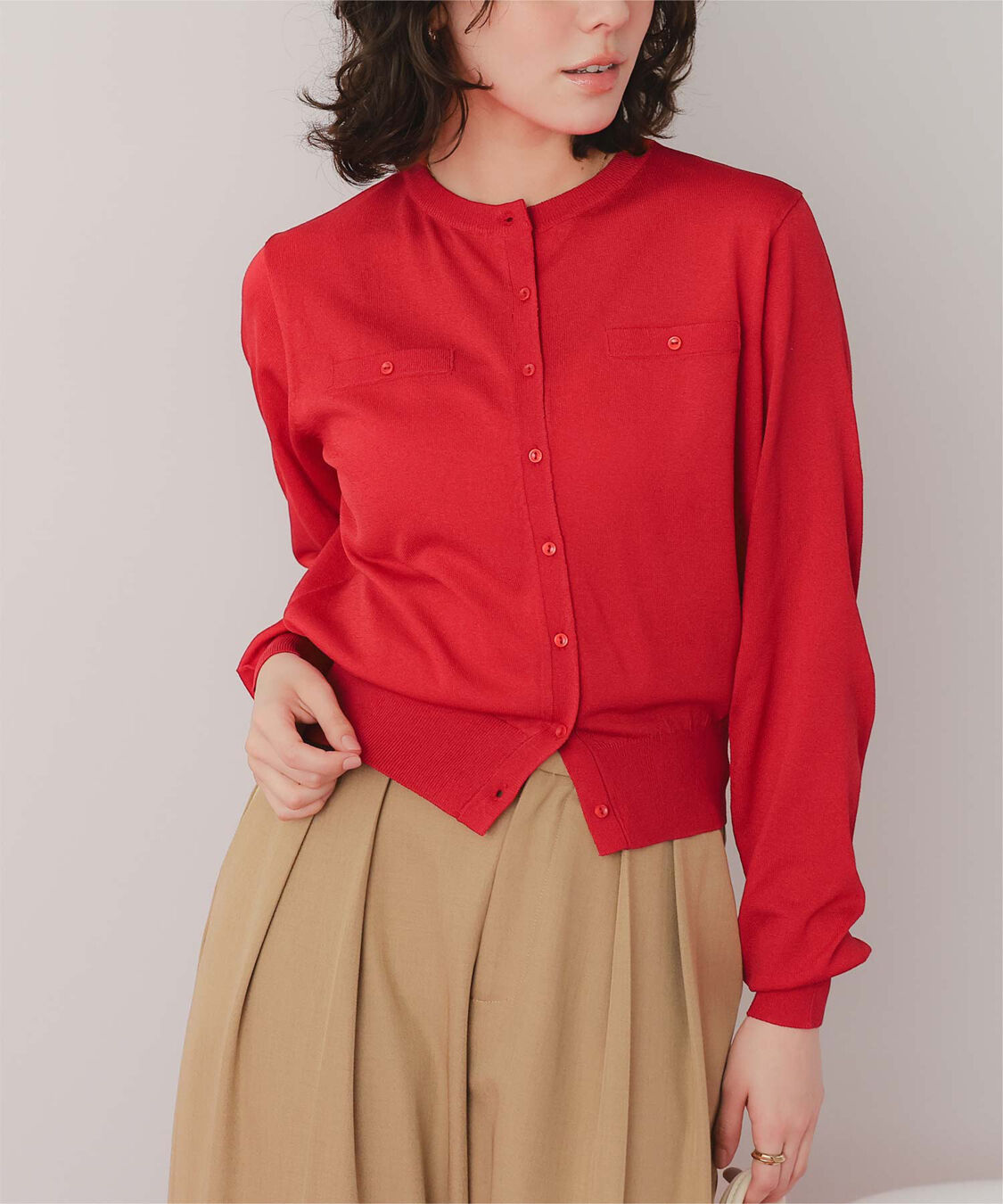 titivate「UVケアコンパクトニットカーディガン」|ニット・セーター|レッド