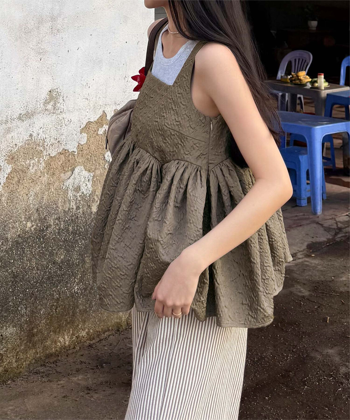 titivate「【きこさんコラボアイテム】ボリュームペプラムトップス」|シャツ・ブラウス|グレージュ