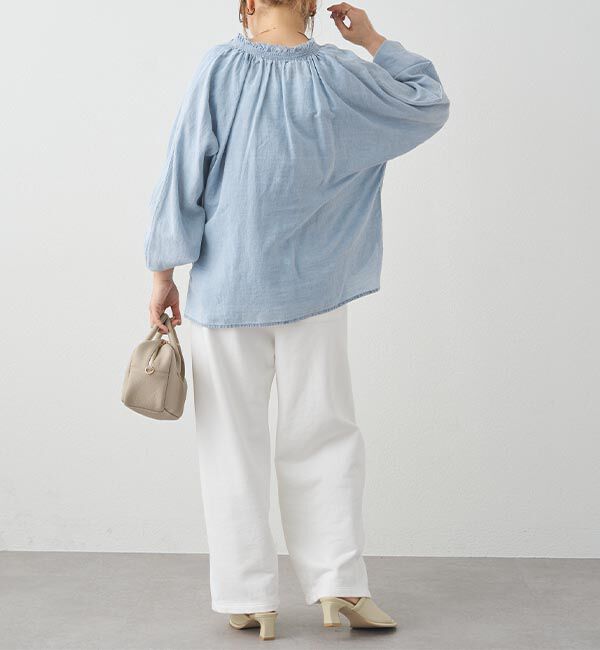  「襟元フリルシアーデニムブラウス」|シャツ・ブラウス|
