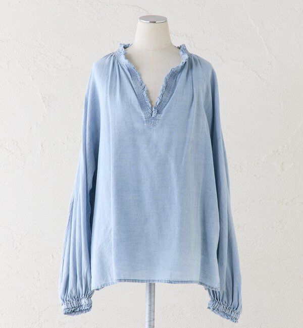  「襟元フリルシアーデニムブラウス」|シャツ・ブラウス|