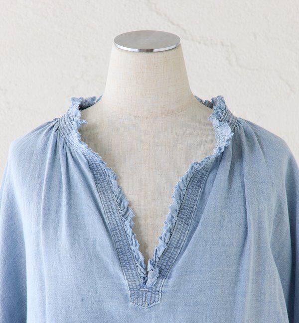  「襟元フリルシアーデニムブラウス」|シャツ・ブラウス|