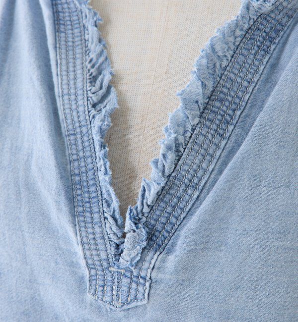  「襟元フリルシアーデニムブラウス」|シャツ・ブラウス|