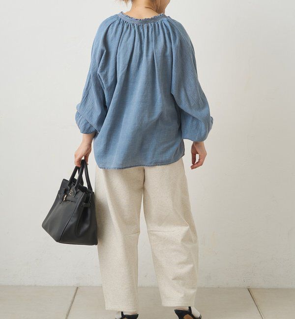  「襟元フリルシアーデニムブラウス」|シャツ・ブラウス|