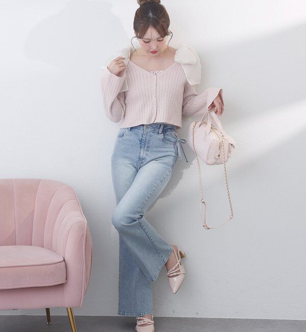  「【選べる4サイズ】サイドカットレース美脚ビジューデニム」|その他|