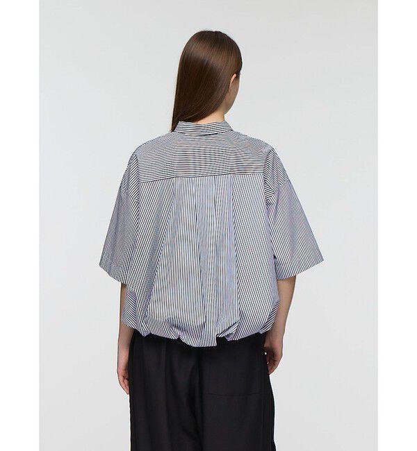 mizuiro ind「mizuiro ind ストライプハーフスリーブバルーンシャツ」|シャツ・ブラウス|