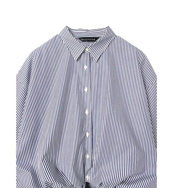 mizuiro ind「mizuiro ind ストライプハーフスリーブバルーンシャツ」|シャツ・ブラウス|