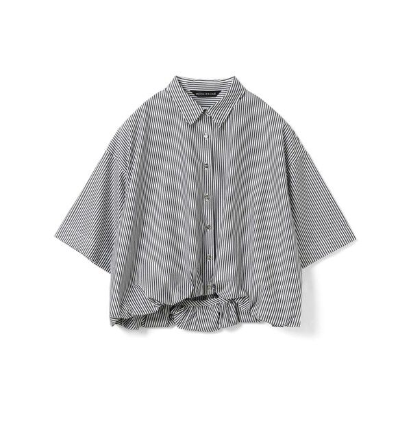 mizuiro ind「mizuiro ind ストライプハーフスリーブバルーンシャツ」|シャツ・ブラウス|ブラックストライプ