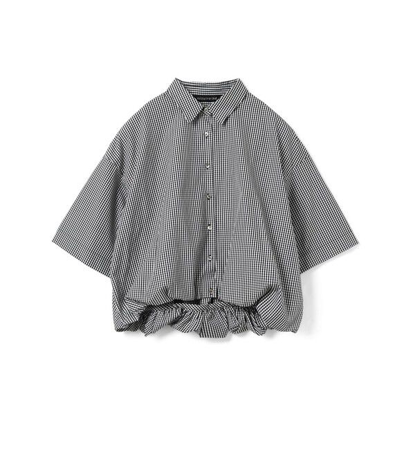 mizuiro ind「mizuiro ind ストライプハーフスリーブバルーンシャツ」|シャツ・ブラウス|ギンガムチェック