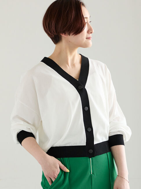 Te chichi「14G綿ポリVネックカーディガン【接触冷感・UVカット・抗菌防臭】」|カーディガン|オフホワイト