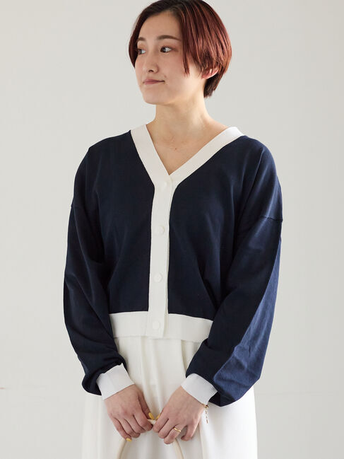 Te chichi「14G綿ポリVネックカーディガン【接触冷感・UVカット・抗菌防臭】」|カーディガン|ネイビー