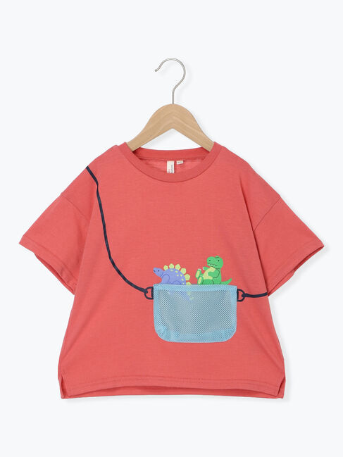 Samansa Mos2 Lagom「【吸水速乾】メッシュポケット恐竜Tシャツ」|Tシャツ・カットソー|レッド